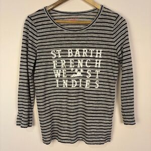 J. Crew Gray Striped St Barth French 3/4 Sleeve Top
